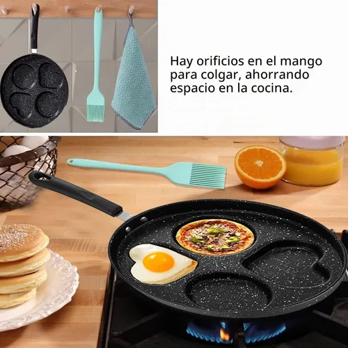 Vista 3 de Sartenes antiadherentes romántica círculo círculo huevo sartén multifunción tortilla sartén desayuno sartén anti-quemaduras fácil de colgar completo