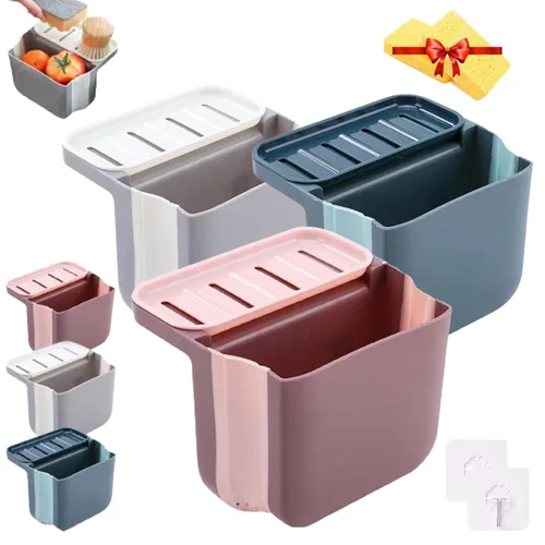 Vista 9 de Alkyne Cubo de basura de separación seca y húmeda para fregadero, papelera debajo del fregadero, papelera de cocina, cesta de drenaje telescópica