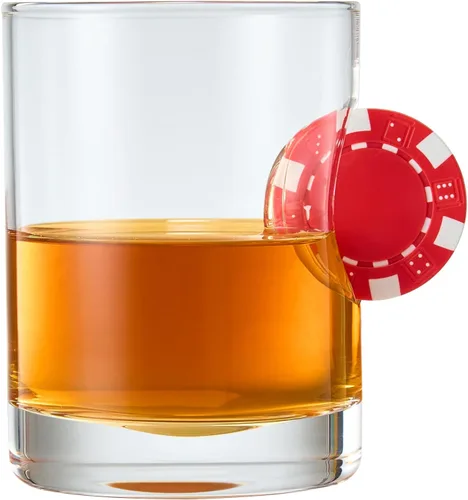 Vista 7 de Poker Chip - Vasos de whisky y vino Juego de 2 Up The Ante Stuck In The Glass Poker Chip - Cristalería de cóctel, regalo para jugador