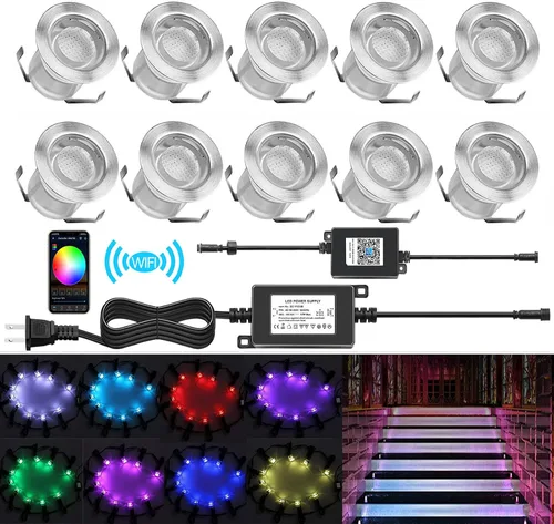 Vista 46 de Kits de luces LED empotrables para cubierta con carcasa protectora, iluminación LED de paisaje al aire libre IP67 impermeable, CC 12 V de bajo Azul