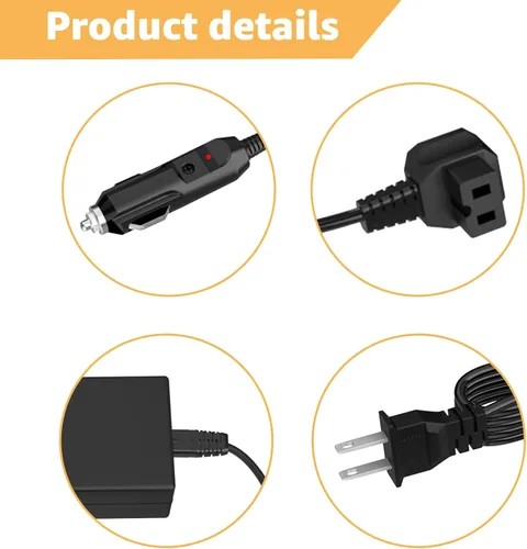 Vista 4 de Cable de alimentación para Bodega, Euhomy, BougeRV, Alpicool, Setpower AC/DC refrigerador de coche AC Adapter & DC Car Fridge Power Cord Kit