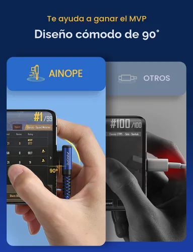 Vista 4 de AINOPE - Cable USB C de 1 metro en ángulo recto, paquete de 2 cables USB a USB C de 1 metro, cable USB A a USB C trenzado de nailon de 3.1A de carga