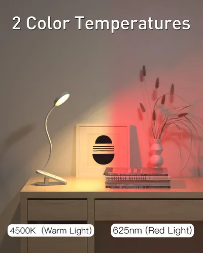 Vista 3 de Diomart Luz roja del libro, clip recargable en la luz LED 625nm para la lectura Temporizador, ayuda para dormir con luz roja, lámpara de noche