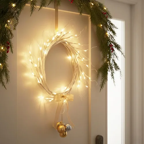 Vista 4 de Vanthylit Guirnalda de Navidad iluminada, guirnaldas de abedul blancas de 6 pies con 48 luces LED blancas cálidas, impermeable, para exteriores