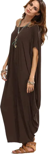 Vista 4 de Verdusa Vestido largo para mujer, con cuello estilo bote amplio, de gran tamaño, caftán, con manga murciélago