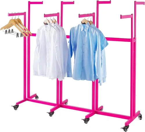 Vista 14 de Perchero de pie de metal para ropa - Estantes de exhibición resistentes para uso comercial con ruedas, perchero de ropa de 6 brazos, perchas