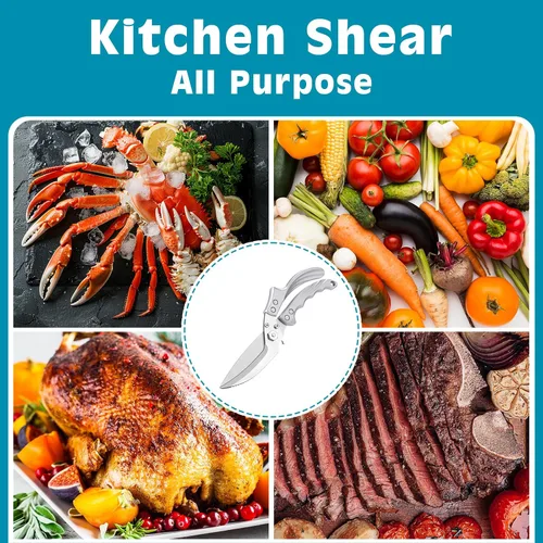 Vista 6 de Tijeras de cocina resistentes – Tijeras de cocina multiusos de acero inoxidable para Acción de Gracias, pollo, hueso, carne, pavo, pescado, tijeras