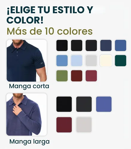 Vista 3 de 100% Merino Wool Polo Shirt Men - Short & Long Sleeve Shirt Base Later Negro