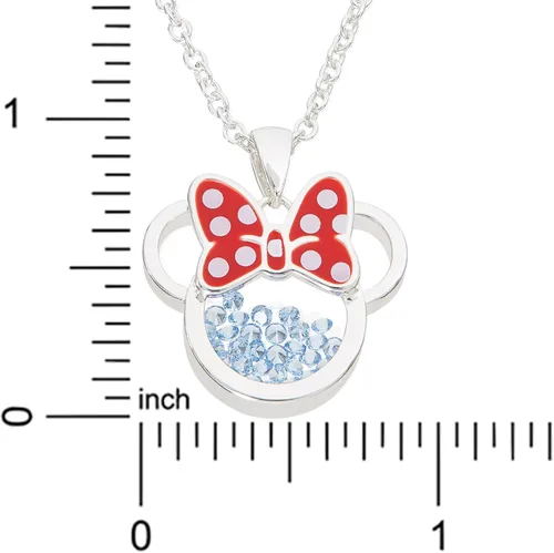 Vista 5 de Disney Women and Girls Birthstone Jewelry - Minnie Mouse Cubic Zirconia Shaker Pendant Necklace, Silver Plated, 18+2" Extender
