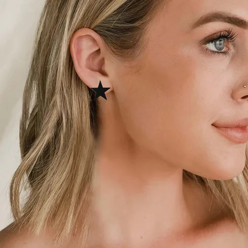 Vista 4 de Aretes de clip para mujer, aretes sin perforar, aretes de estrella, hipoalergénicos, ligeros, de acero inoxidable, geométricos