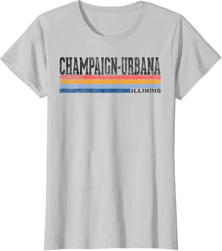 Vista 27 de clásico 1980s estilo champaign-urbana Illinois T Shirt, hombre 2XL, Blanco
