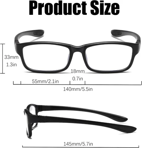Vista 5 de Gafas de lectura para hombre, 2 pares, ultra ligeras, TR90, estilo deportivo, bloqueo de luz azul, lectores+1.0 (negro y azul)
