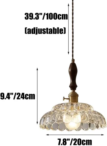 Vista 4 de Modern Full Copper Pendant Lights, Mid Century Clear Glass Shade Ceiling Hanging Lighting, Vintage Walnut Chandelier for Hallway Kitchen Island