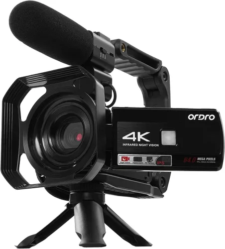 Vista 2 de ORDRO Videocámara Z36, cámara de vlogging 4K 64MP para YouTube con zoom digital de 18X, pantalla de rotación de 3.0 pulgadas, visión nocturna IR