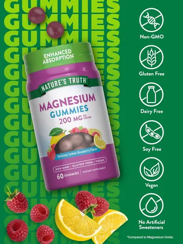 Vista 3 de Nature's Truth Gomitas de magnesio para adultos 200 mg 60 unidades Suplemento vegano, sin OMG y sin gluten Citrato de magnesio de absorción