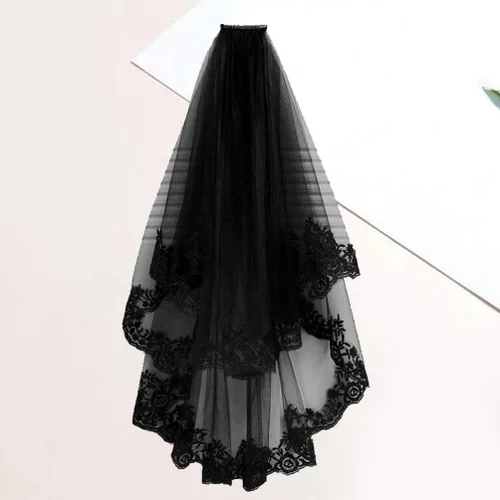 Vista 5 de NUOBESTY Velo de novia negro con peine velo de catedral nupcial velo de boda peine para el cabello de Halloween decorativo para novias y mujeres
