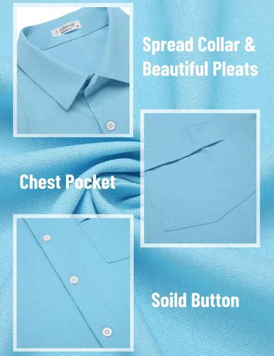 Vista 5 de COOFANDY Men Cuban Guayabera Shirt Short Sleeve Button Down Shirts Casual Summer Beach Linen Shirts