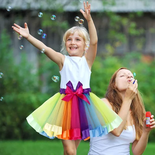Vista 3 de Simplicity - Falda tutú de tul con forma de arco iris, con diadema de unicornio y lazo para el pelo