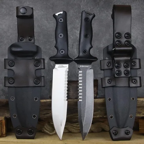 Vista 9 de Hoja fija táctica primitiva de jungla de 11.5 pulgadas, de espiga completa, diente dorsal afilado y cuchillo de supervivencia para campamento, mango