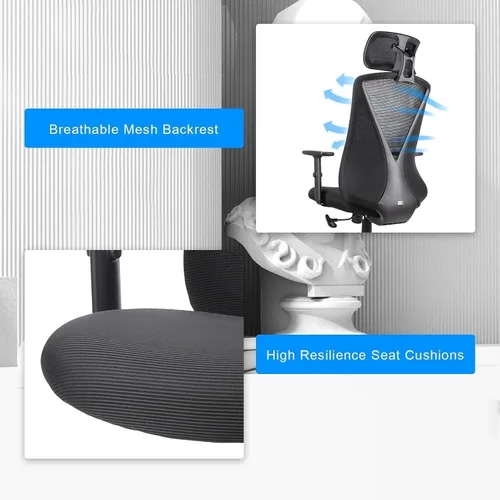 Vista 5 de Ergonomic Office Chair with Adjustable Headrest and Armrest, Mesh Swivel Desk Chair with Lumbar Support and Storage Pocket Work Chair 250lb Capacity