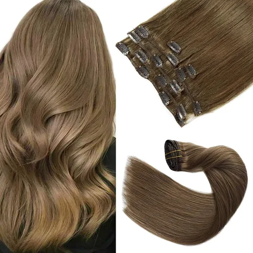 Vista 10 de Extensiones de cabello con clip Ubetta de cabello humano real, extensiones de cabello negro azabache con clip, 7 piezas, 70 g, extensiones