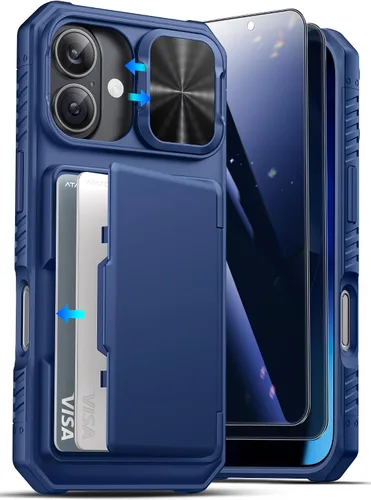 Vista 8 de ATATOO Funda tipo cartera para iPhone 17, tarjetero integrado (3-5 tarjetas), funda para cámara deslizante y bloqueo RFID, protección de grado Negro