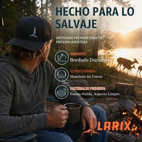 Vista 2 de Larix Hats for Men, Trucker Hat Men, Tamarack Mountain, Mesh Snapback Negro/ Gris