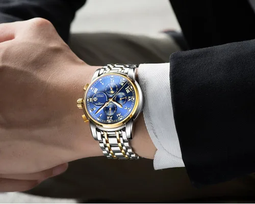 Vista 8 de CARNIVAL Reloj de lujo para hombre, mecánico automático, de acero inoxidable, cristal de zafiro, impermeable, para hombre