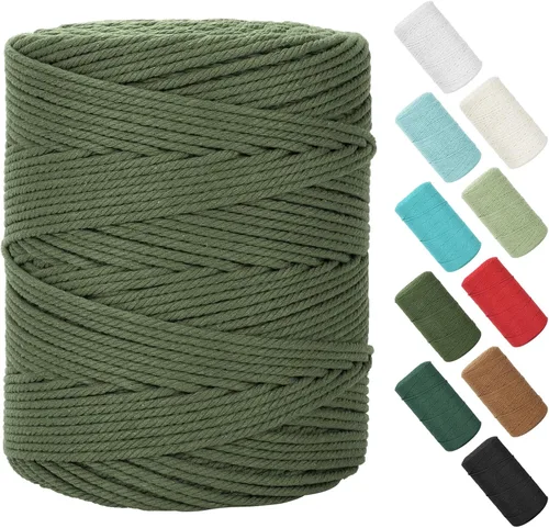 Vista 151 de Cuerda de macramé de 0.079 in x 220 yardas (656 pies), cuerda de algodón natural para colgar en la pared, ganchos de plantas, manualidades Verde