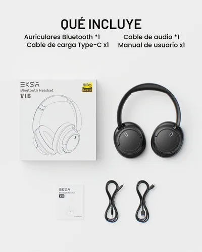 Vista 8 de EKSA Auriculares inalámbricos sobre la oreja, auriculares Bluetooth con micrófono, audio de alta resolución, tiempo de reproducción de 90 horas, 6