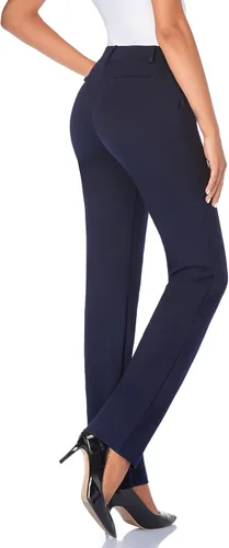 Vista 2 de Tapata - Pantalones de vestir rectos para mujer diseño elástico con bolsillos ideales para oficina trabajo y negocios tallas Tall Petite y Regular