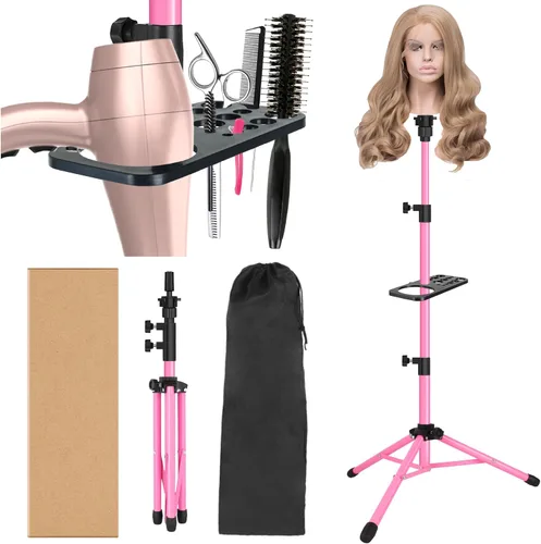 Vista 8 de ZQIAN BEAUTY Trípode de soporte para peluca de 25 pulgadas, soporte de cabeza de maniquí ajustable, soporte de cabeza de peluca para cabezas