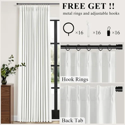 Vista 7 de Cortinas opacas plisadas de lino beige y blanco de 90 pulgadas de largo para dormitorio o sala de estar, juego de 2 paneles, oscurecimiento