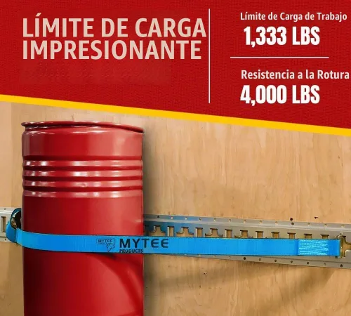 Vista 4 de Mytee Products Paquete de 10 correas E de 2 pulgadas x 20 pies con ajuste en E de resorte, correas de trinquete azul con resistencia a la rotura