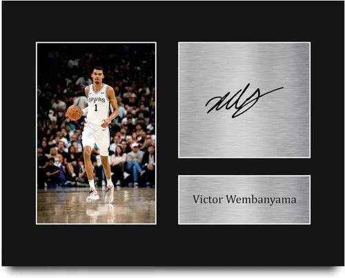 Vista 8 de HWC Trading Victor Wembanyama - Regalos enmarcados impresos con autógrafo firmado para fanáticos del baloncesto, tamaño carta de EE. UU