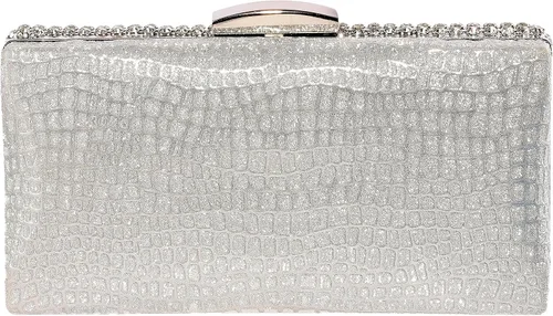 Vista 2 de Bolso de mano de cristal plateado para mujer, bolso de noche con purpurina para boda, cena, fiesta, baile de graduación, cóctel