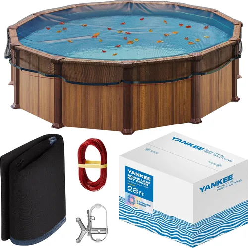 Vista 12 de Yankee - Cubierta de red de hojas para piscina redonda sobre el suelo de 12 pies, resistente de 0.15 pulgadas, red para proteger de hojas, desechos