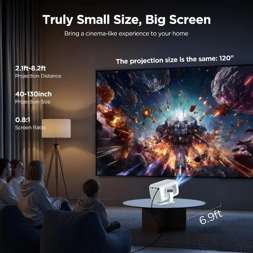 Vista 6 de Mini proyector portátil para cine en casa y al aire libre, proyector inteligente Android 11, 1080P FHD 600 ANSI, soporte 4K, WiFi 6 Bluetooth 5.4