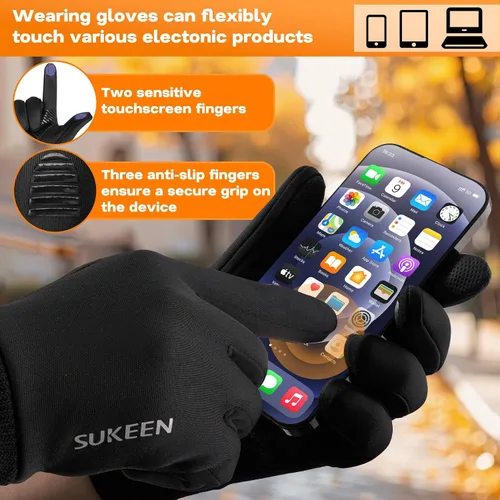 Vista 4 de Sukeen Guantes de invierno para hombres y mujeres, para pantalla táctil, antideslizantes, ligeros, para clima frío, guantes cálidos para correr