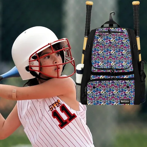 Vista 16 de Bolsa de béisbol juvenil con compartimento ventilado para zapatos, bolsa de bate de sóftbol para guantes de bateo, casco, equipo de teeball
