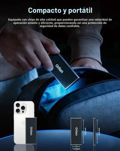 Vista 8 de Orlian Unidad de estado sólido SSD portátil externa de 120 GB USB 3.1 Gen 2 de hasta 500 MB/s de estado sólido de alta velocidad para teléfono