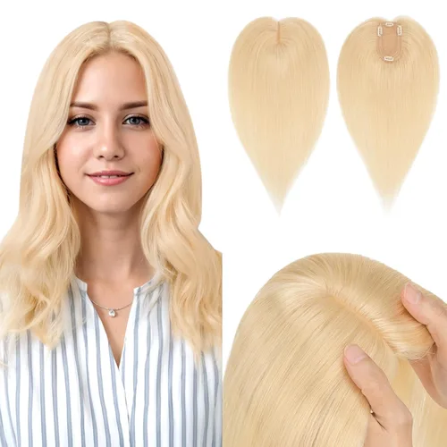 Vista 32 de Hairro Toppers de cabello humano 100% real para mujeres sin flequillo, postizos de cabello real con clip, base de seda transpirable para cubrir
