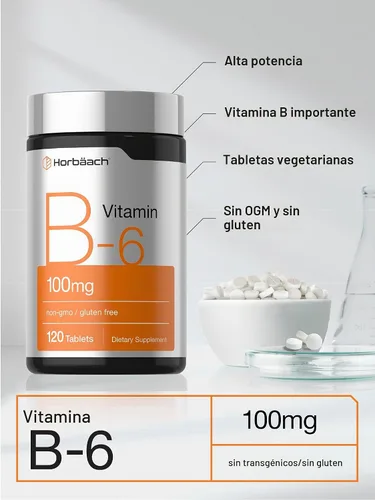 Vista 4 de Horbaach Vitamina B6 100mg 120 Tabletas Piridoxina HCl