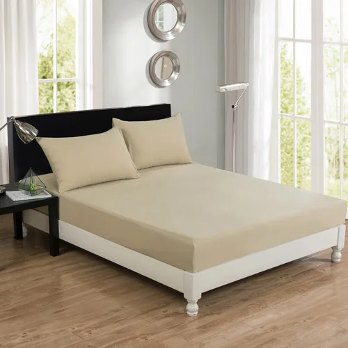 Vista 2 de DaDa Bedding - Sábana bajera ajustable de algodón suave con fundas de almohada (3 unidades), color beige