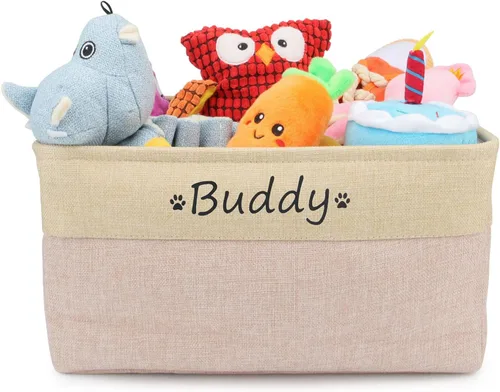 Vista 13 de Cesta de almacenamiento personalizada de juguetes para perros, plegable, caja de almacenamiento con nombre de la mascota, organizador para juguetes