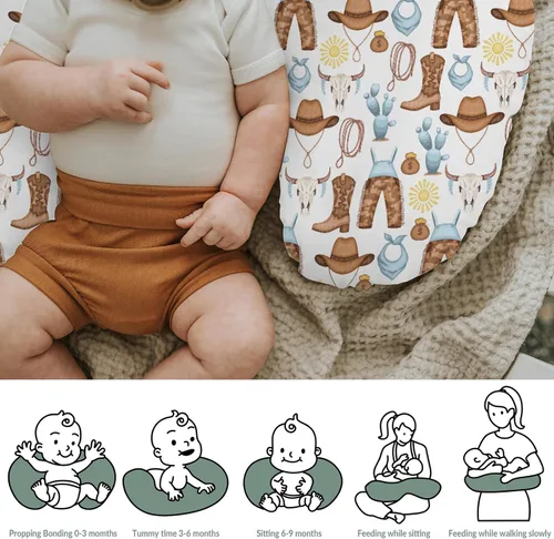 Vista 6 de Blue Western Cowboy - Fundas de almohada de lactancia para niños, botas de vaquero, sombrero, caballo, cactus, sol, vaca, calaveras, funda
