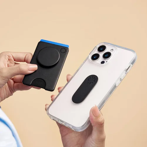 Vista 3 de Cartera para teléfono PopSockets con patada expandible, tarjetero para teléfono - Negro