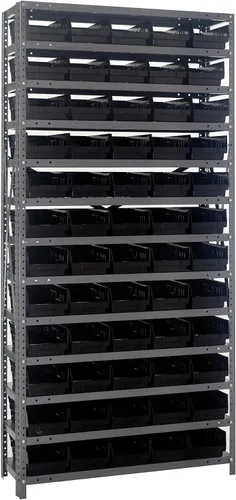 Vista 103 de Quantum QSBU-245BK Heavy Duty Shelving Unit with (7) Shelves and (24) QUS245 Black Bins for Garage Warehouse Storage Distribution 400 lb Load