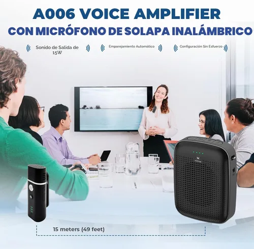 Vista 2 de Amplificador de voz con micrófono inalámbrico de solapa para profesores 15W Portable Mini Bluetooth PA System and Clip-on Lavalier Mic for
