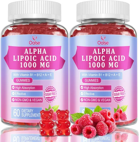 Vista 8 de Gomitas de ácido alfa lipoico de 1000 mg con vitamina B1, B12, A, E, suplemento de ALA masticable sin azúcar de alta absorción para apoyo